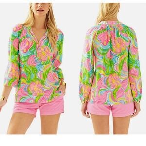 Lilly Pulitzer Floral Print Blouse Long Sleeve Button Up Top XXS